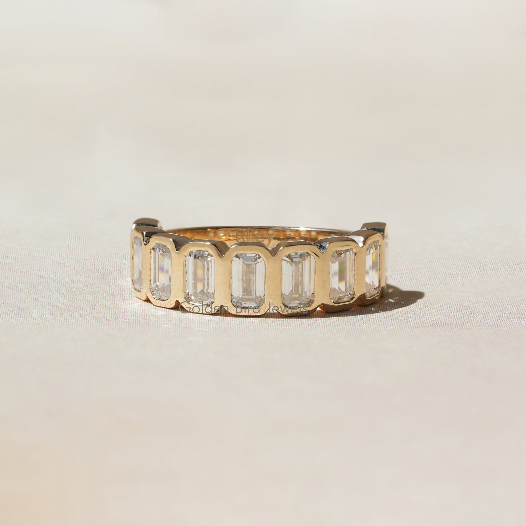 [Emerald Cut Moissanite Half Eternity Wedding Band]-[Golden Bird Jewels]