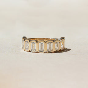 [Emerald Cut Moissanite Half Eternity Wedding Band]-[Golden Bird Jewels]