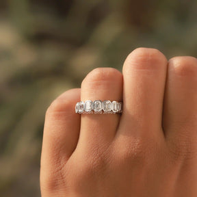 Emerald Cut Moissanite Wedding Set Half Eternity Band