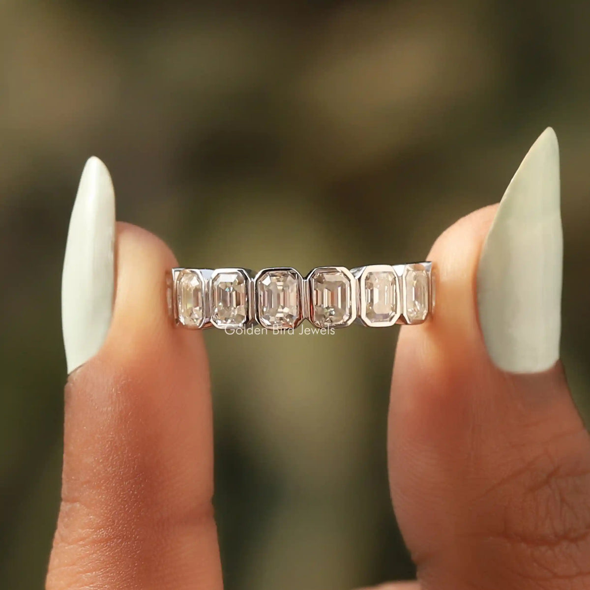 Emerald Cut Moissanite Wedding Set Half Eternity Band