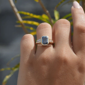[Emerald & Tapper Baguette Cut Moissanite Bezel Set Ring]-[Golden Bird Jewels]