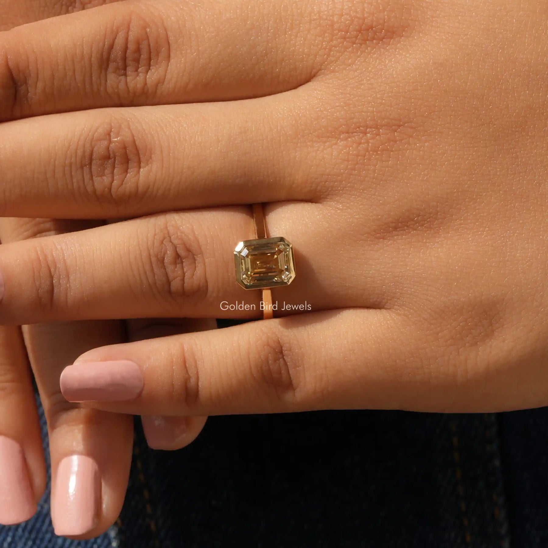 [Moissanite Emerald Cut Engagement Ring]-[Golden Bird Jewels]