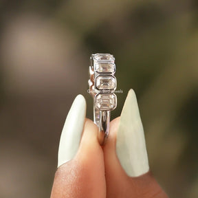 Emerald Cut Moissanite Wedding Set Half Eternity Band