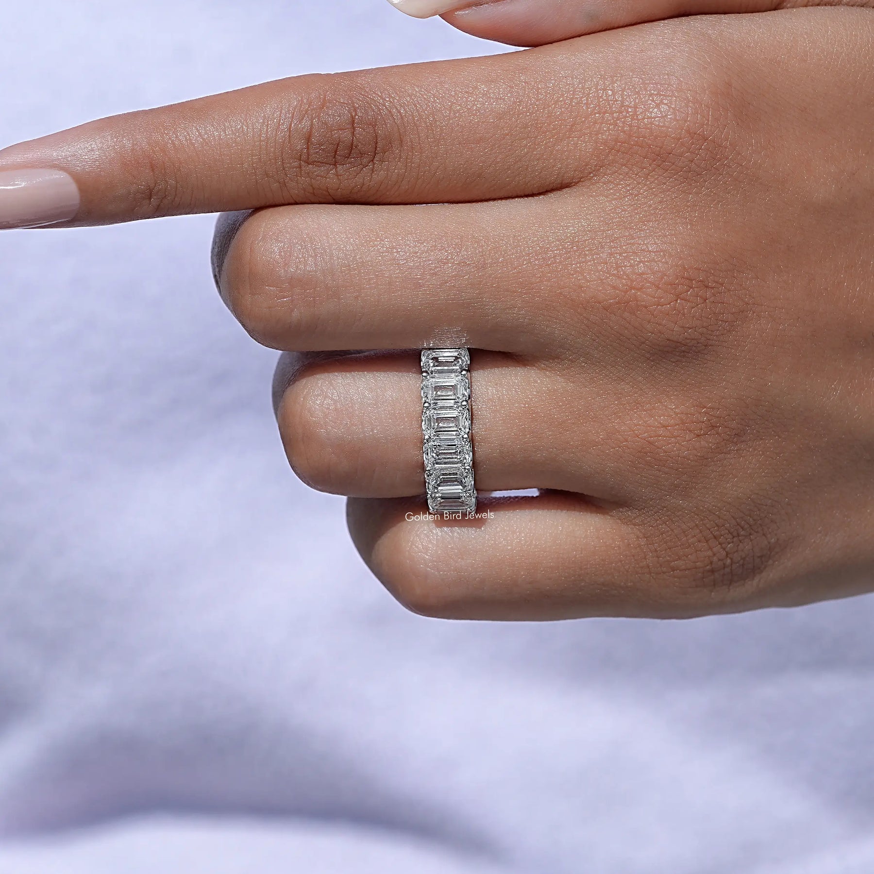 [Emerald Lab Diamond Eternity Band]-[Golden Bird Jewels]