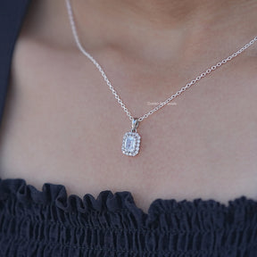 Emerald Cut Lab Grown Diamond Halo Pendant