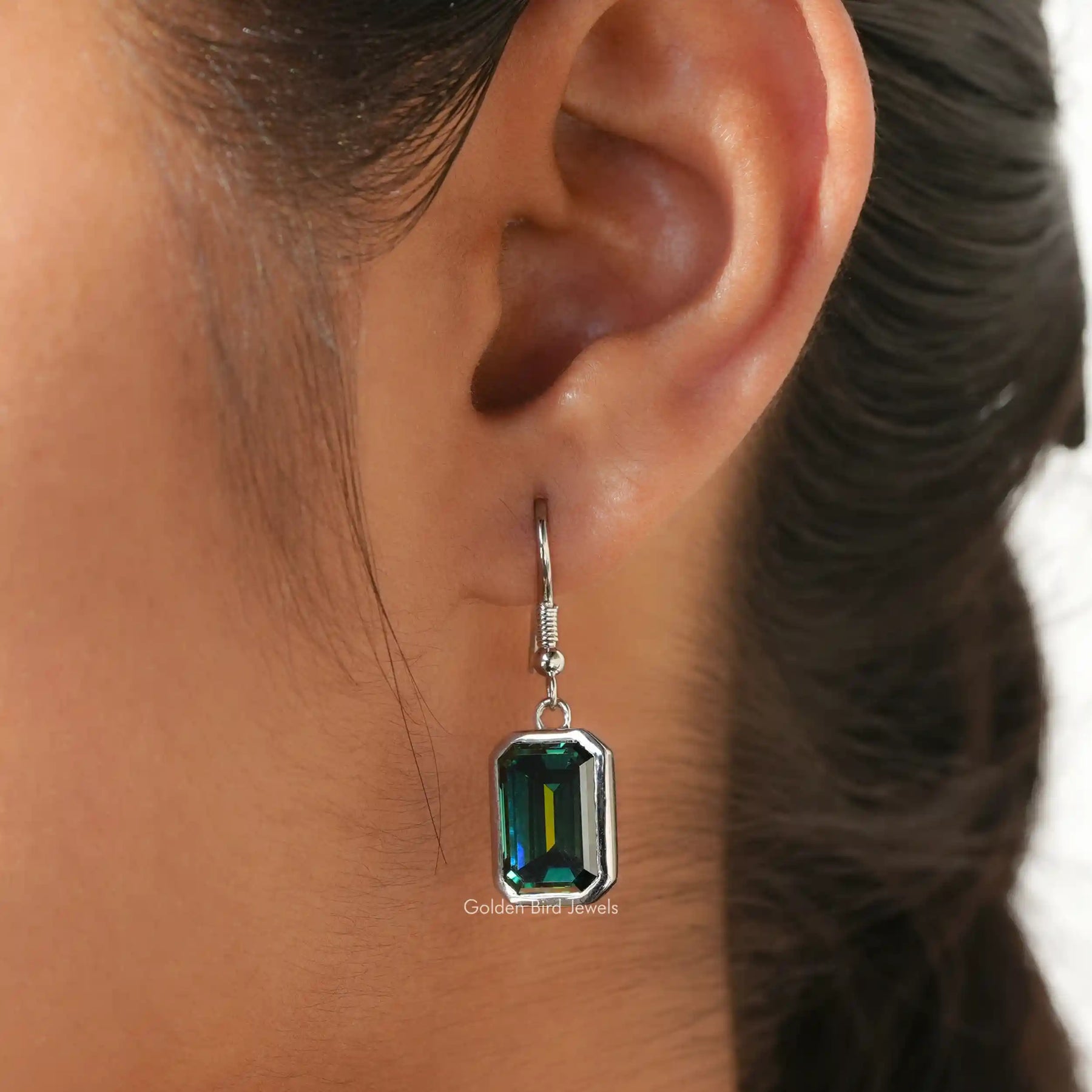 Dangle Leather Earrings For Women - Abstract Emerald Green & Gold Marble Pattern, Lightweight, 925 Silver Plated Hooks