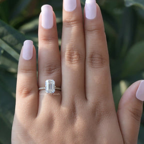 [Moissanite Emerald Cut Engagement Ring]-[Golden Bird Jewels]