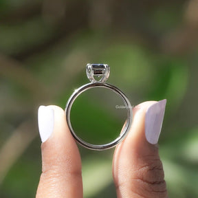 Gray Emerald Shaped Moissanite Engagement Ring