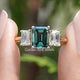Front view of Emerald Moissanite 3 Stone engagement ring   