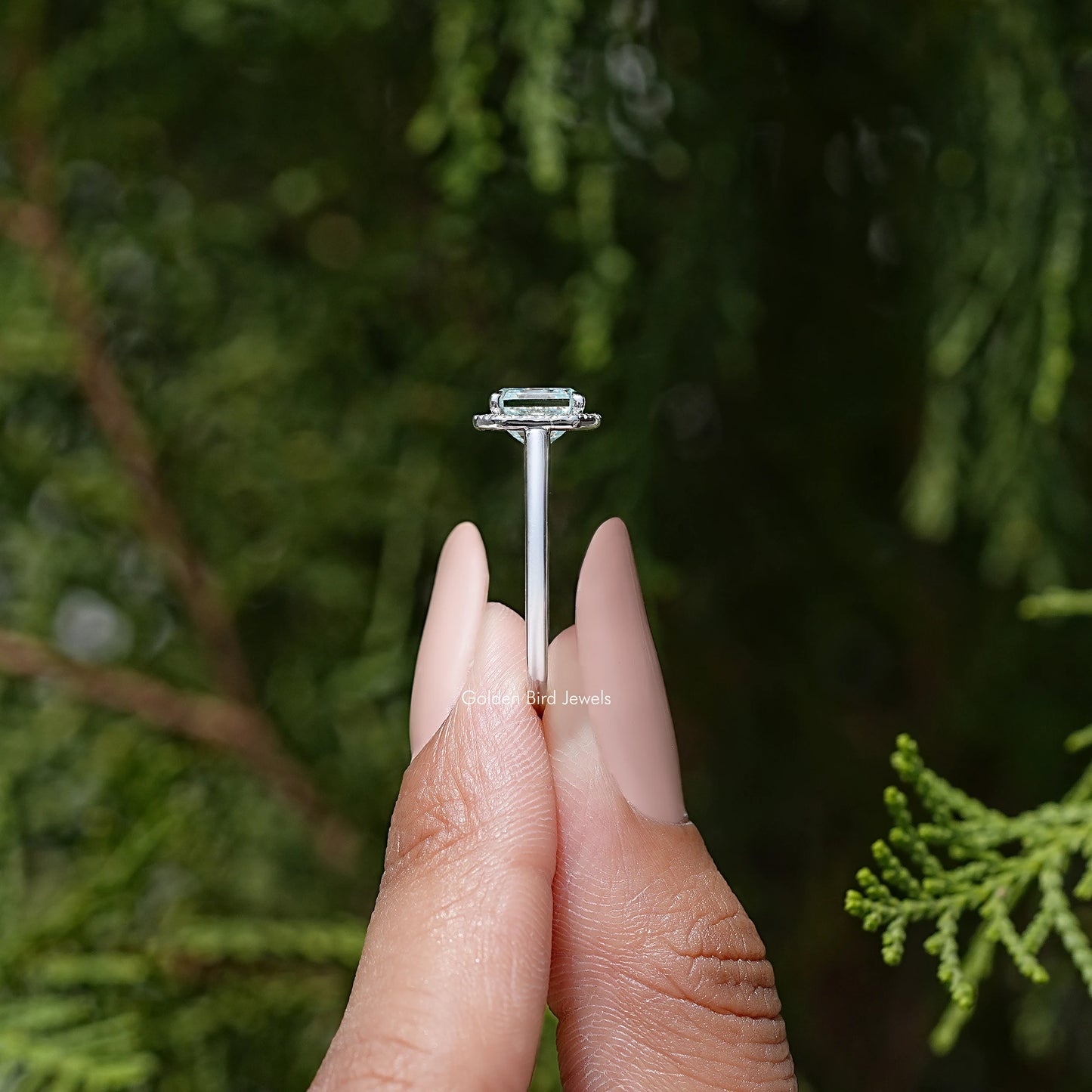 Asscher Cut Moissanite Gemstone Halo Wedding Ring