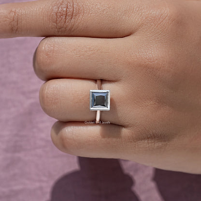 Black Princess Moissanite Diamond Bezel Set Ring