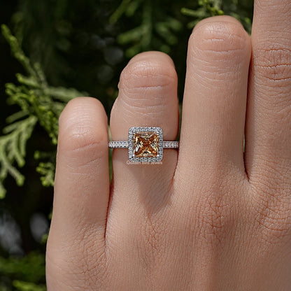 Princess Cut Moissanite Gemstone Halo Accent Wedding Ring