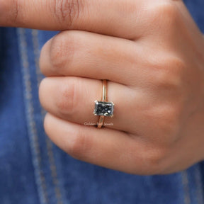 Dark Gray Radiant Moissanite Solitaire Ring