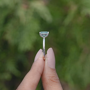 Green Emerald Cut Moissanite Solitaire Ring