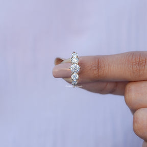 In finger front View of Octagon And Round Cut Lab Diamond Ring In Yellow Gold