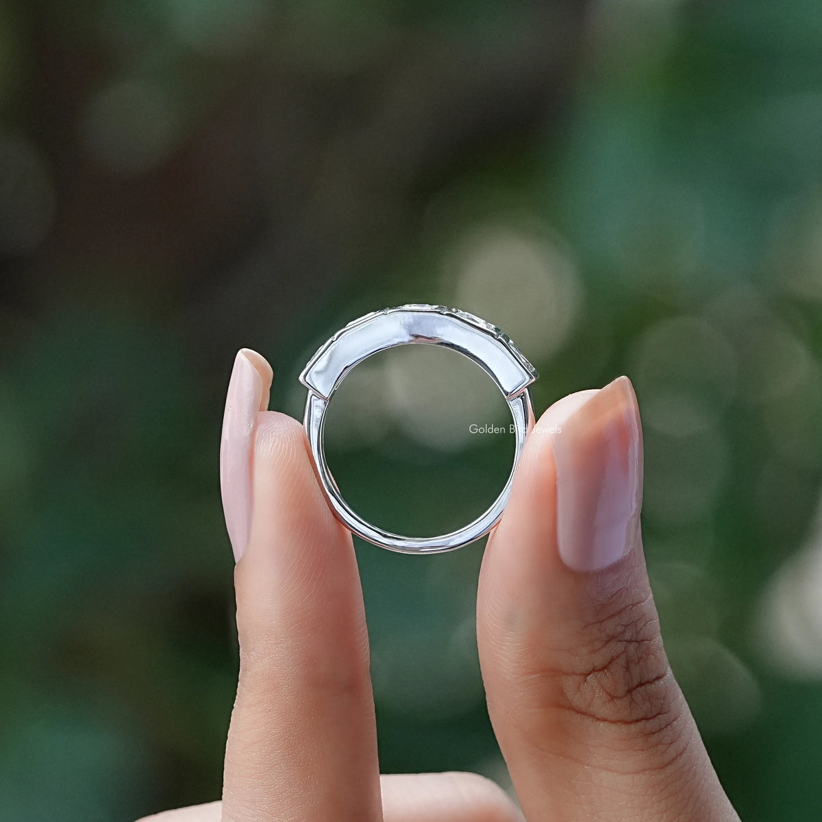 [Moissanite Five Stone Wedding Band]-[Golden Bird Jewels]