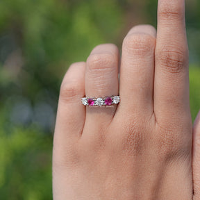 Close view of Round Gemstone Wedding Band
