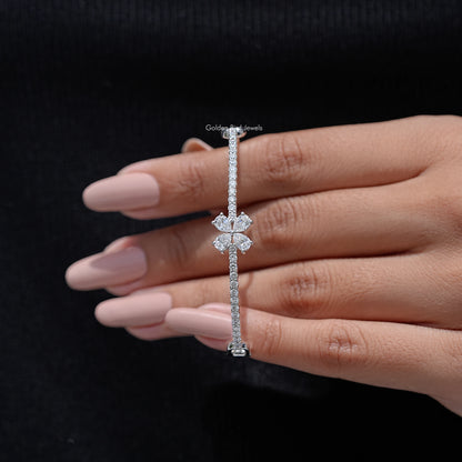 Pear Cut Lab Diamond Flower Shape Bangle Bracelet