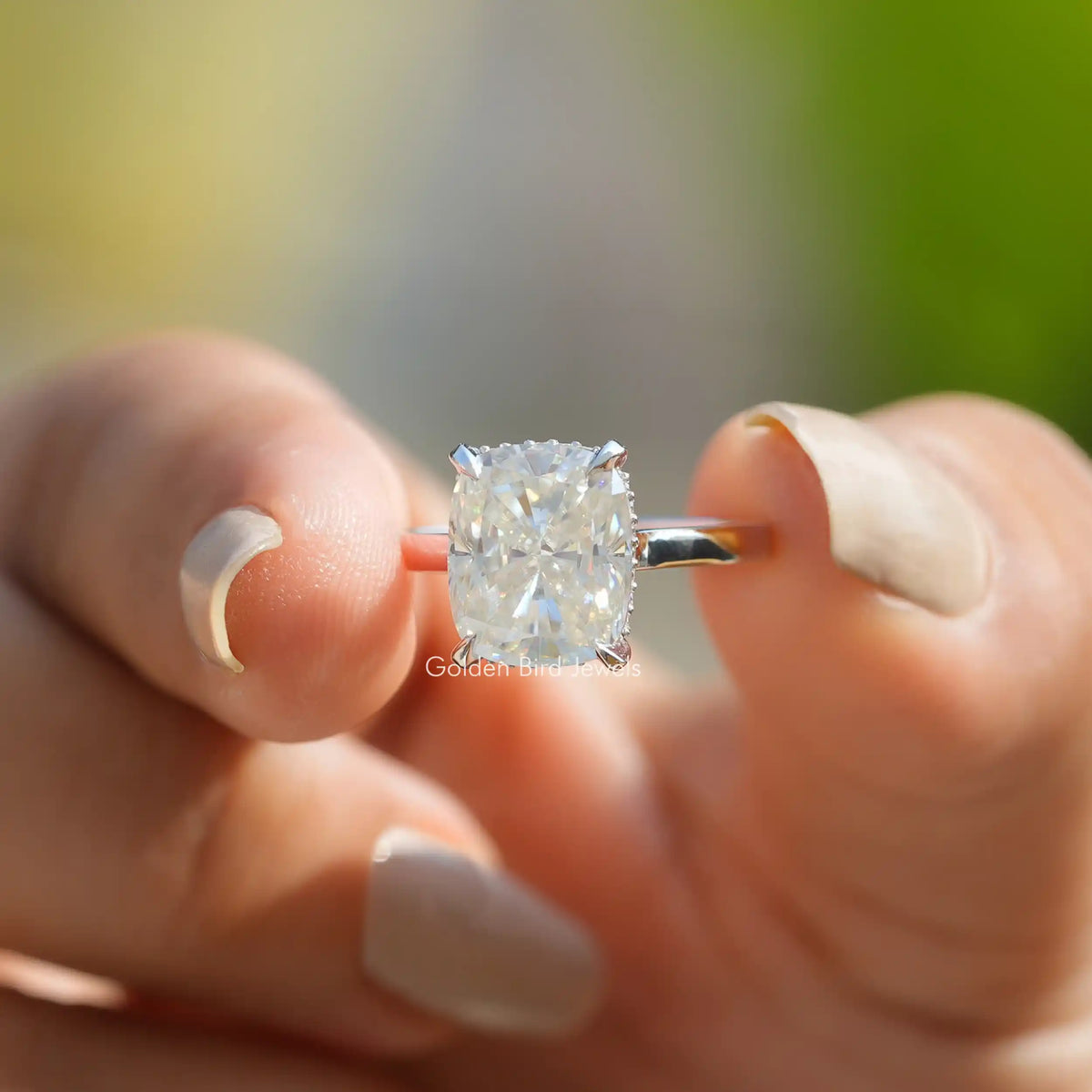 Elongated Cushion Cut Hidden Halo Ring