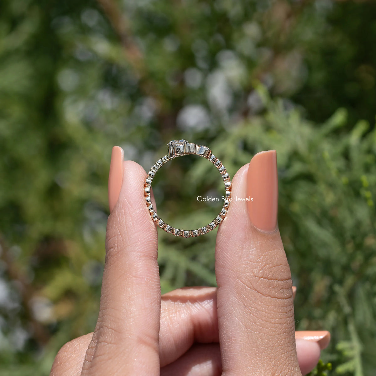Round Cut Moissanite Wave Wedding Band
