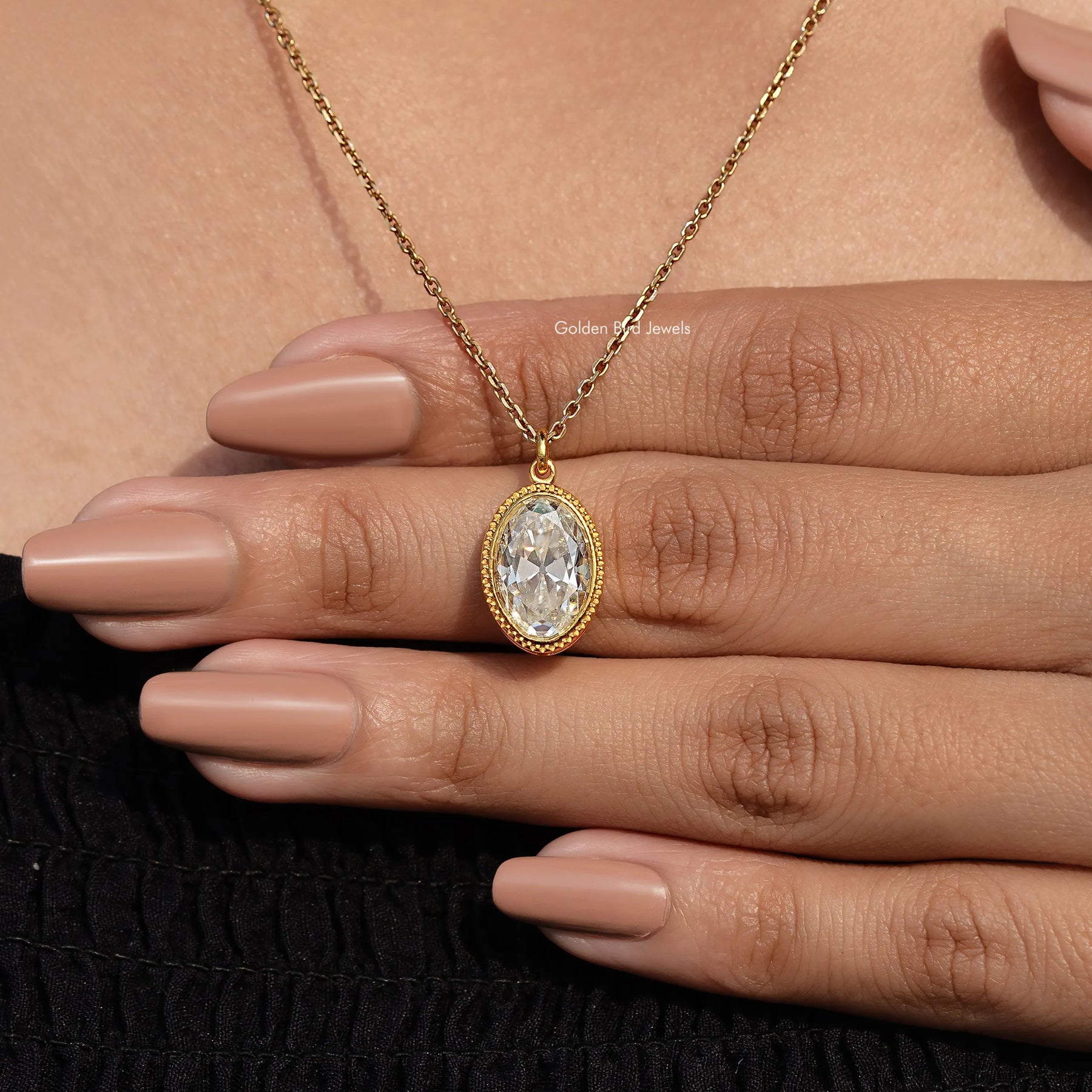 Side View Of Old Mine Oval Moissanite Pendant