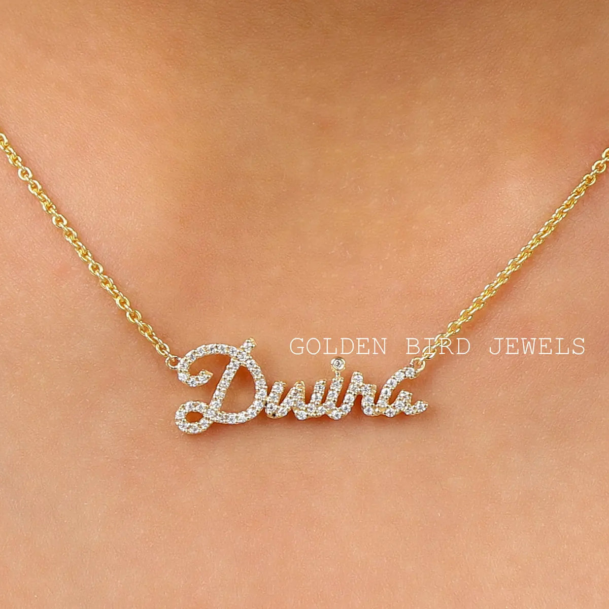 Moissanite Round Cut Personalized Nameplate Pendant