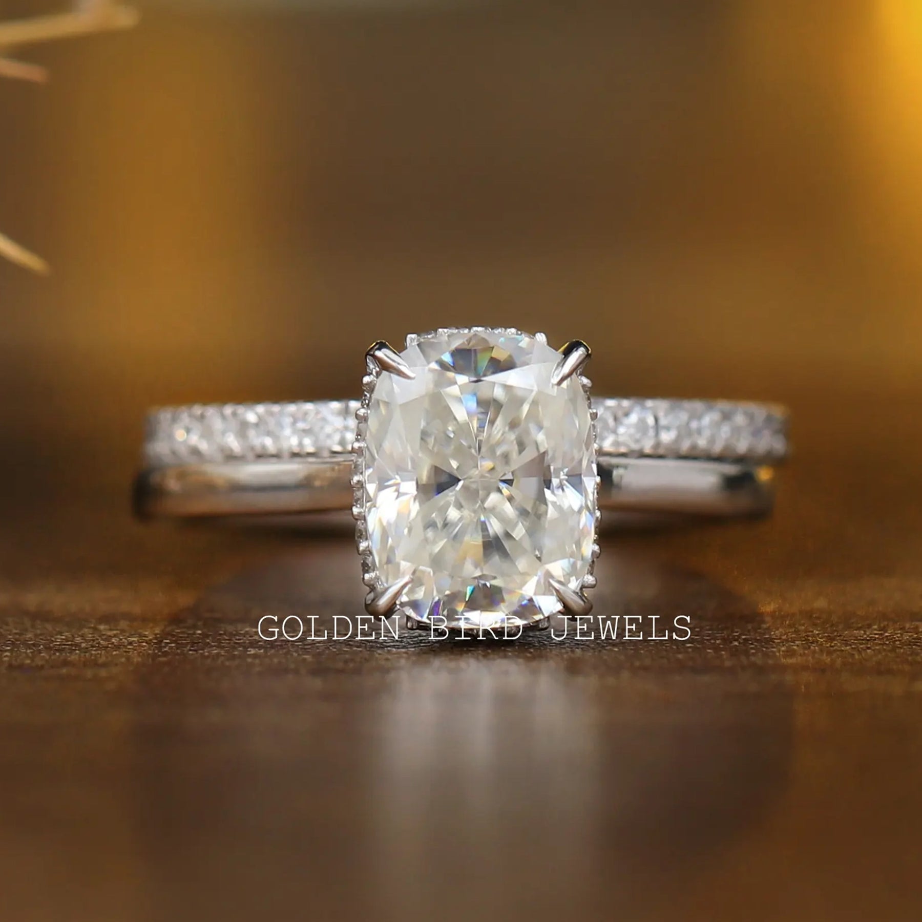 Elongated Cushion Cut Moissanite Bridal Wedding Ring Set