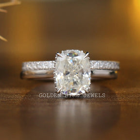Elongated Cushion Cut Moissanite Bridal Wedding Ring Set