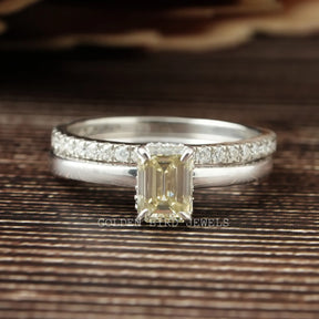 Yellow Emerald Cut Moissanite Ring Set