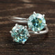 OEC Blue Round  Two Stone Moissanite Ring