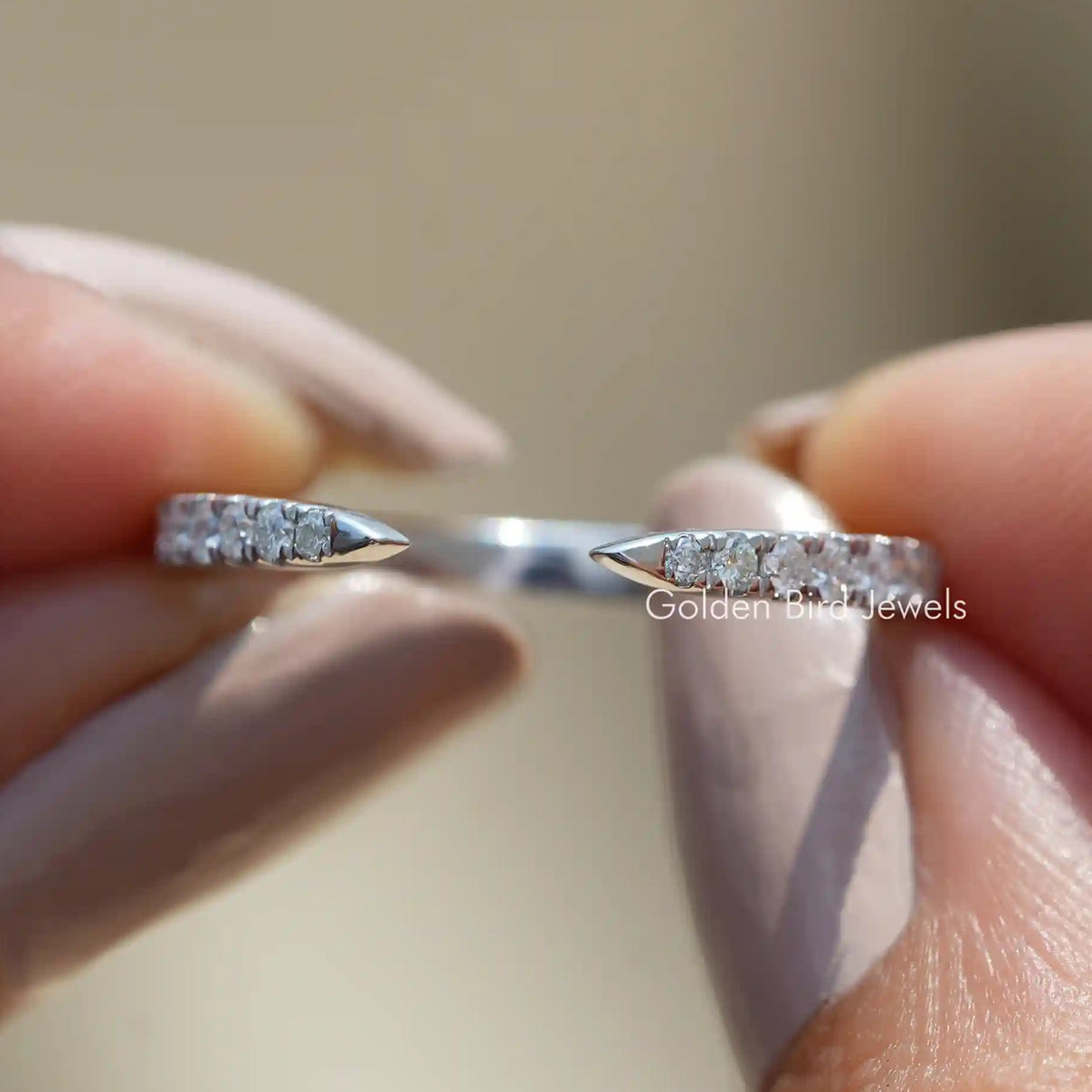 Open Cuff Round Cut Moissanite Dainty Wedding Band