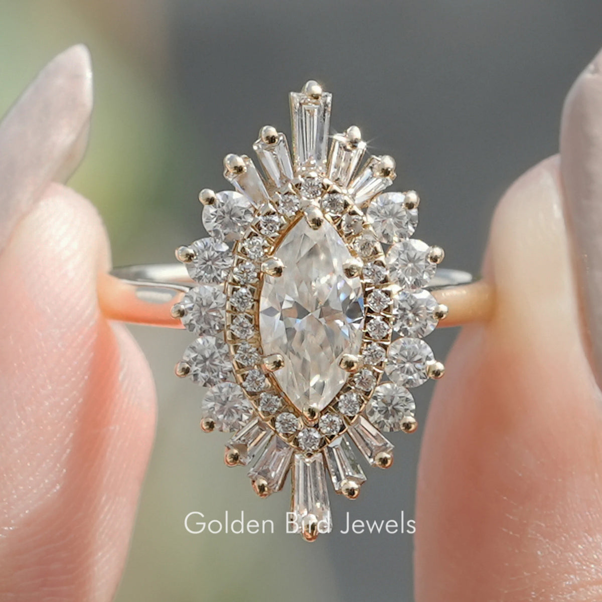 Marquise Cut Halo Lab Diamond Ballerina Ring