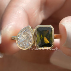 Radiant And Pear Cut Moissanite Bezel Ring