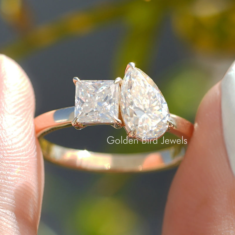 Pear and Princess Cut Moissanite Toi Et Moi Ring