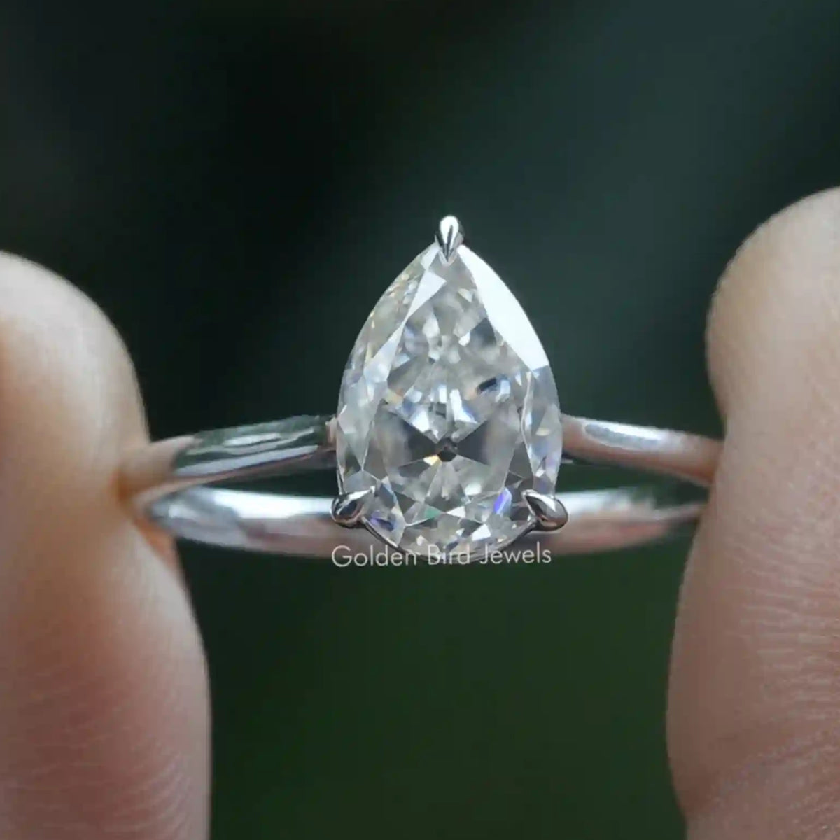 Old Mine Pear Cut Moissanite Solitaire Ring