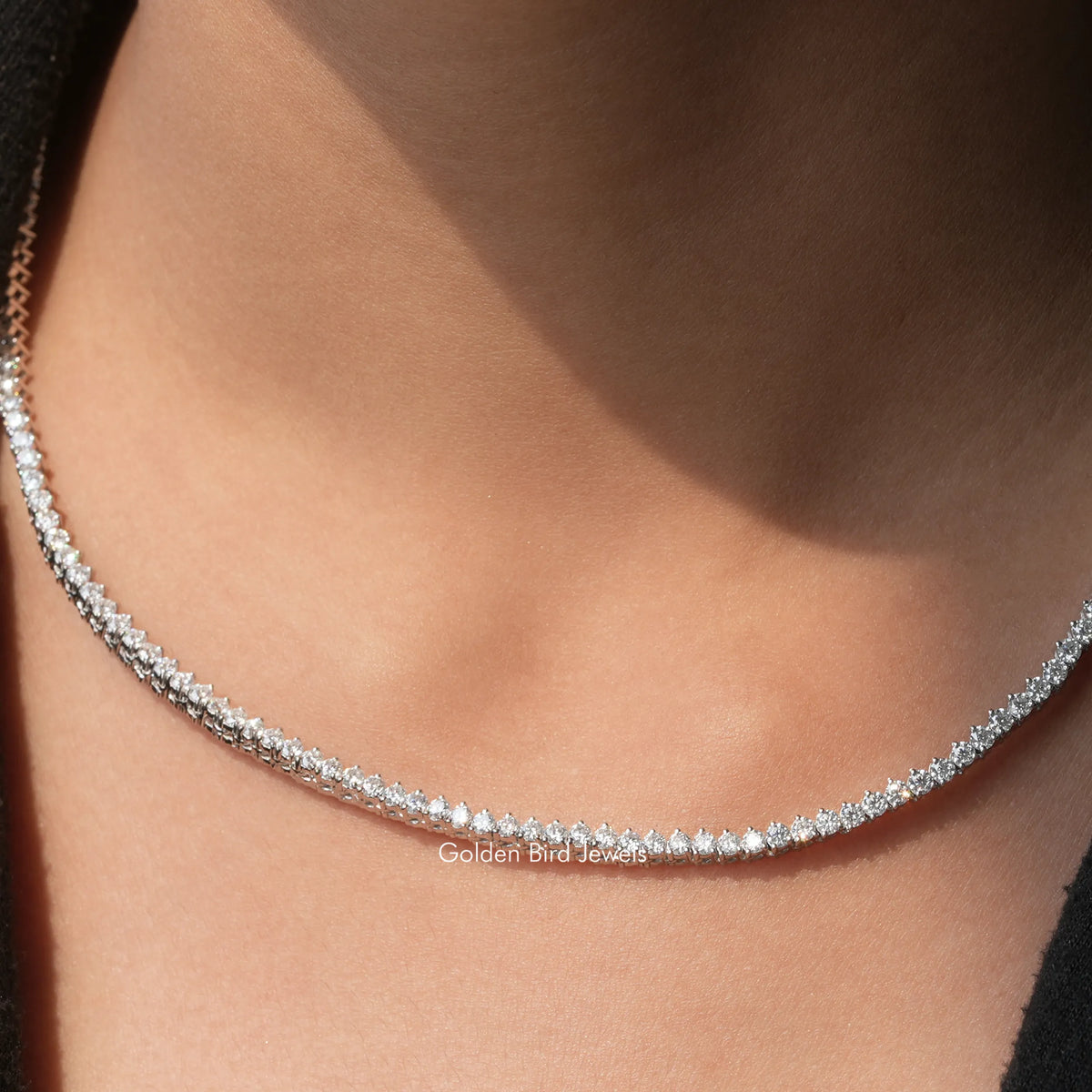 18K Solid Gold Round Moissanite Tennis Necklace