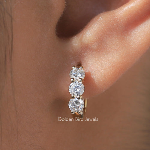 Round Cut Moissanite Small Huggies Hoop Earrings