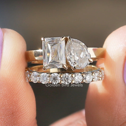 Old Mine Pear And Criss Cut Ring With Matching Band