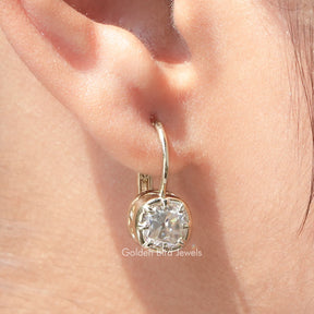 Old Mine Cushion Moissanite Drop Earrings
