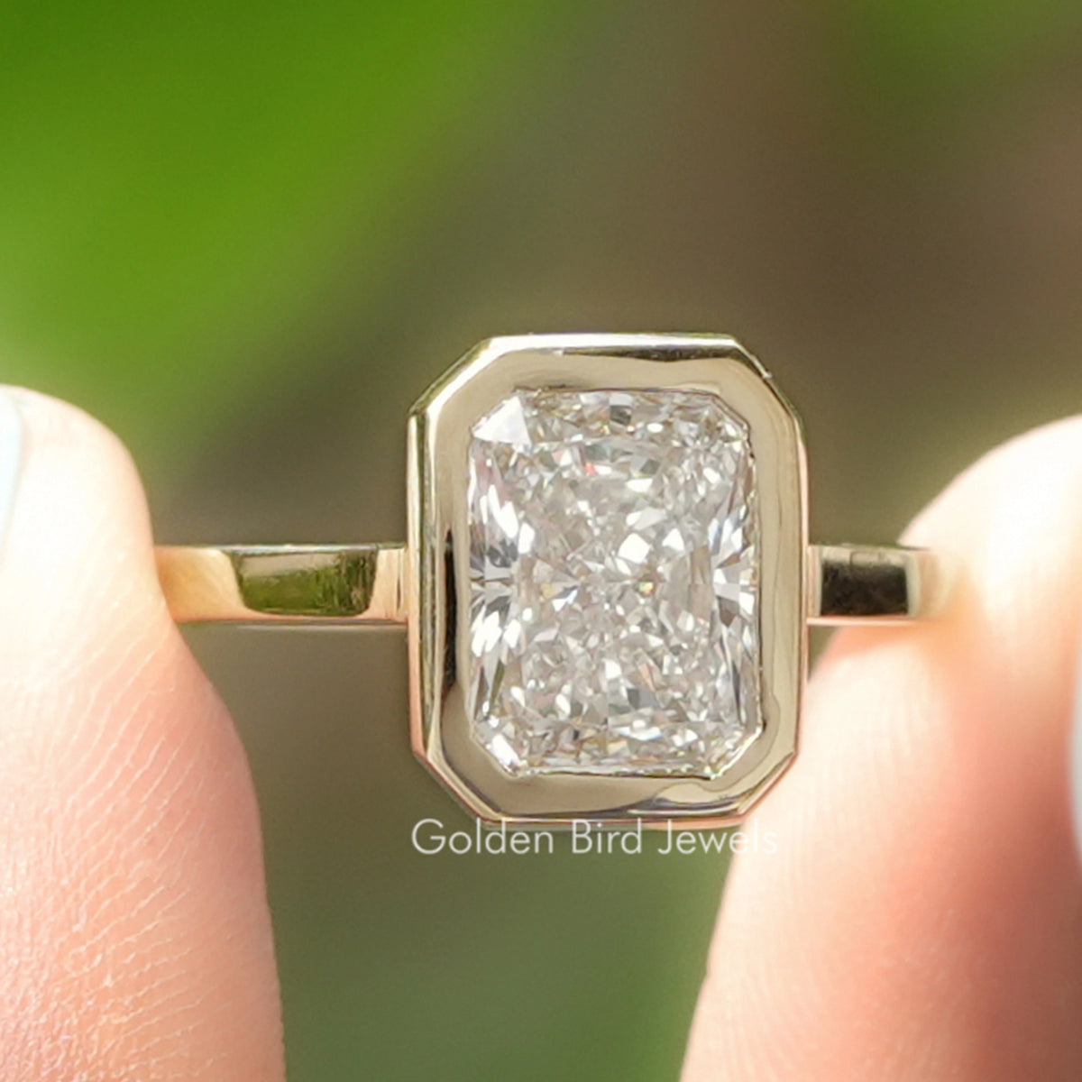 Radiant Cut Lab Diamond Bezel Set Solitaire Ring