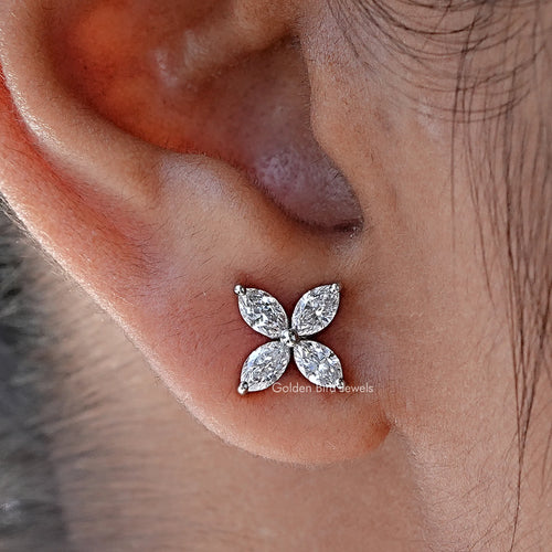 Marquise Diamond Flower Style Stud Earrings