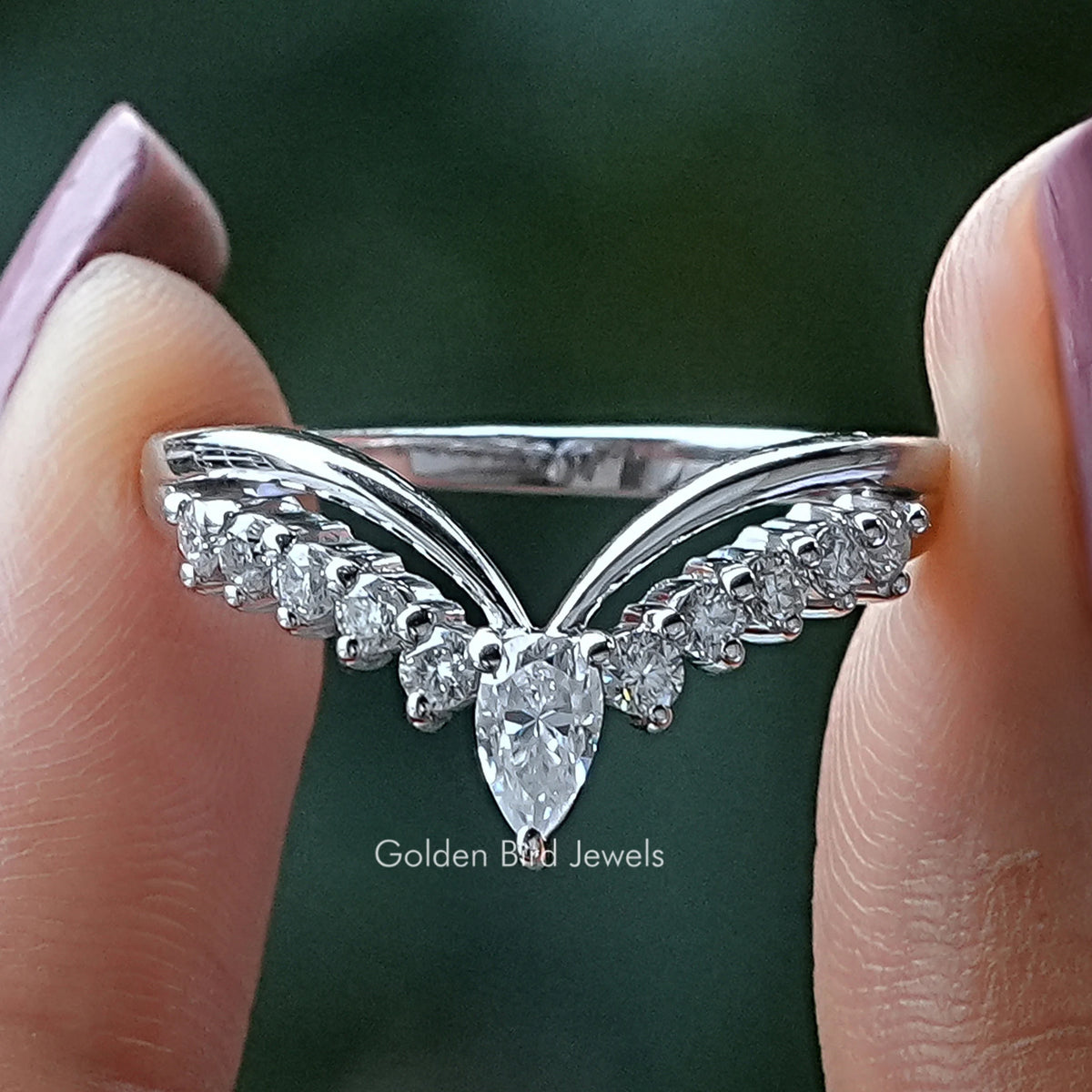 Pear Shaped Lab Diamond Chevron Wedding Band