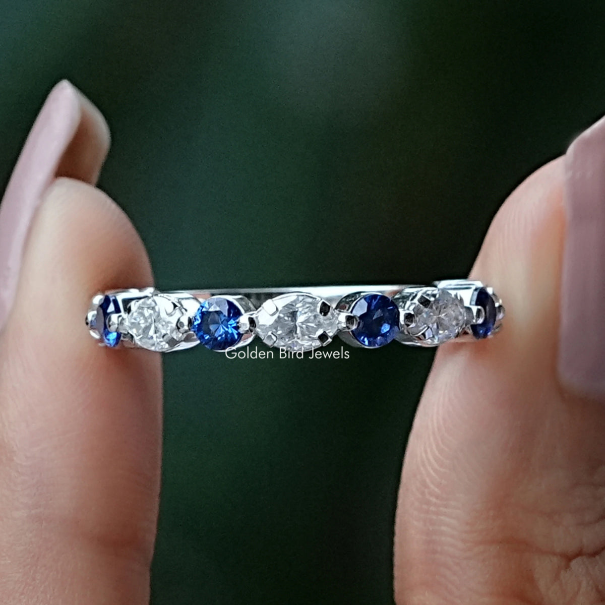 Round And Marquise Cut Moissanite Band