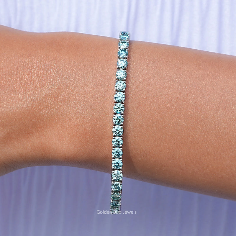 Blue Round Cut Moissanite Tennis Bracelet