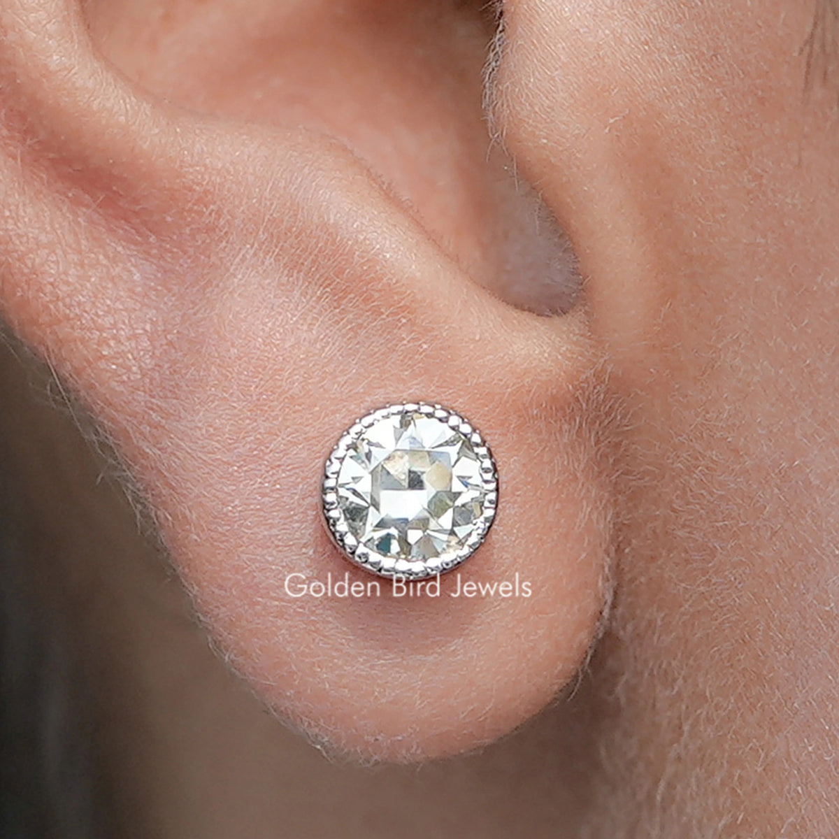 Milgrain Old European Round Moissanite Stud Earrings
