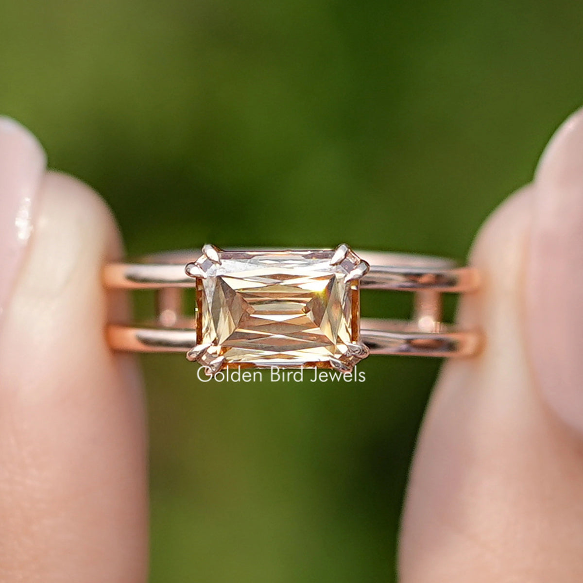 East West Criss Cut Moissanite Engagement Ring