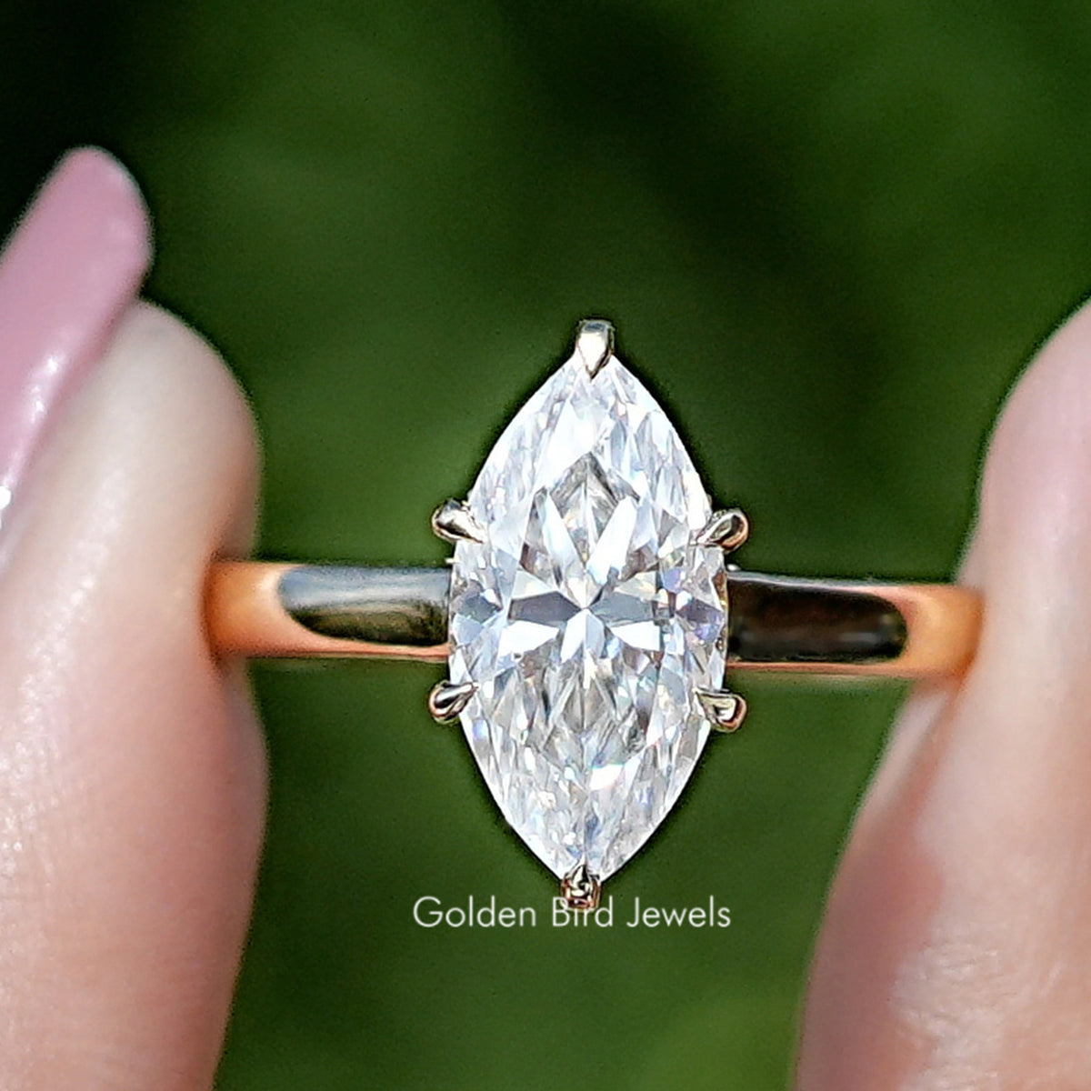 Marquise Moissanite Hidden Halo Bridge Accent Ring