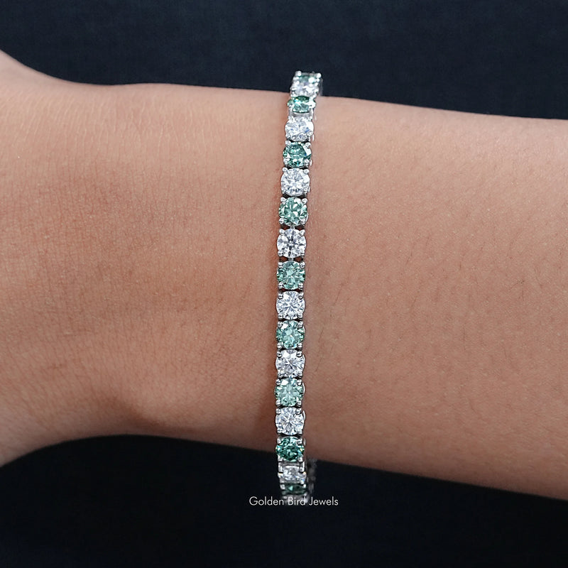 Round Moissanite Alternative Green Tennis Bracelet