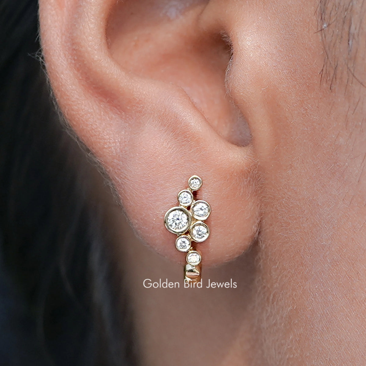 Round Lab Diamond Bezel Set U Shape Hoop Earrings