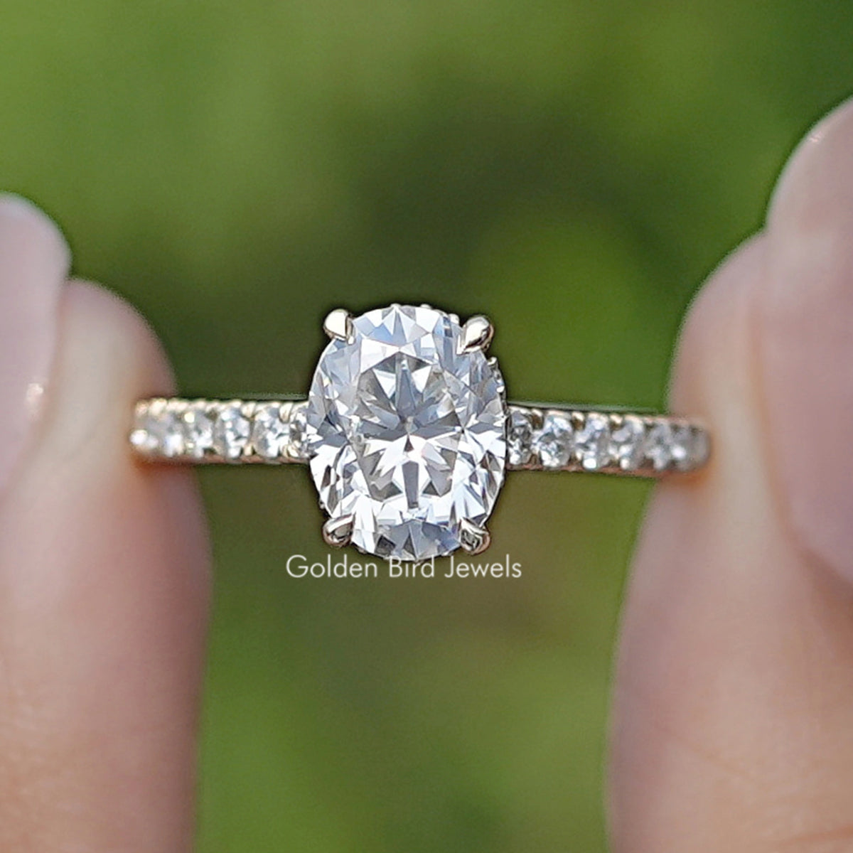 Oval Moissanite Bridge Accent Engagement Ring
